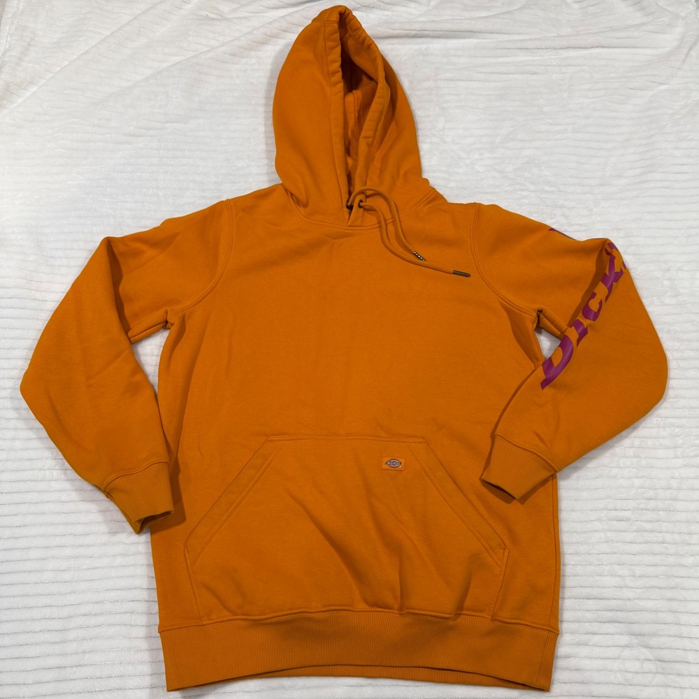 Dickies‎ Womens Orange Fleece Hoodie Purple Sleeve Logo Graphic Sweatshirt L